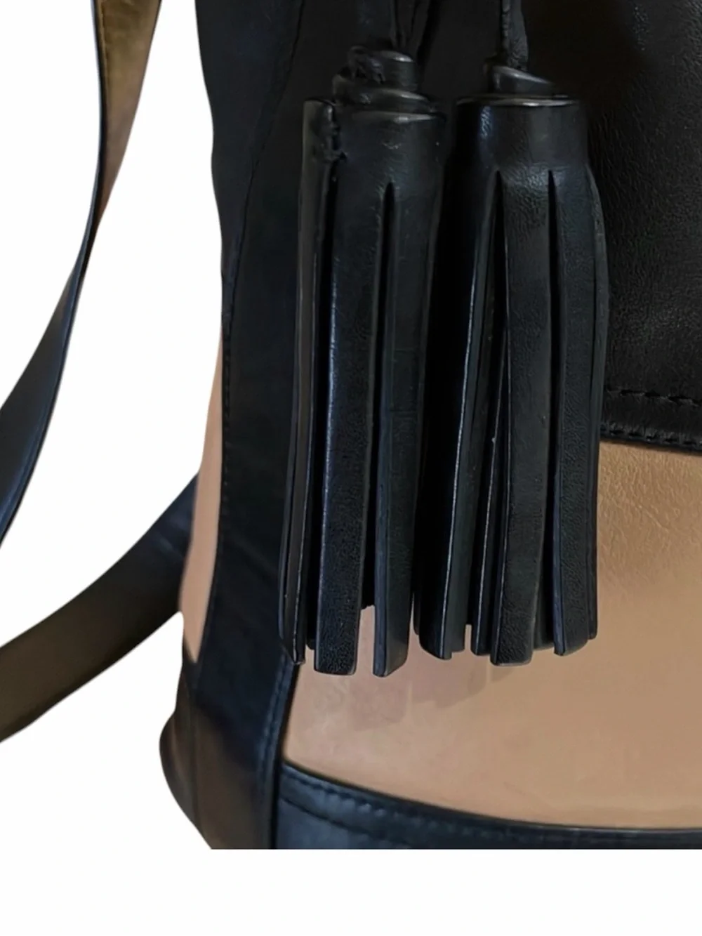 Coach Legacy Leather Colorblock Tassel Shoulder Crossbody Bag Black Tan Large